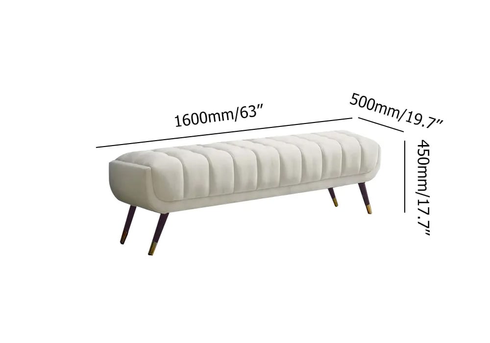 HMR - Enoak Modern Bedroom Bench Velvet Upholstery Wooden Legs