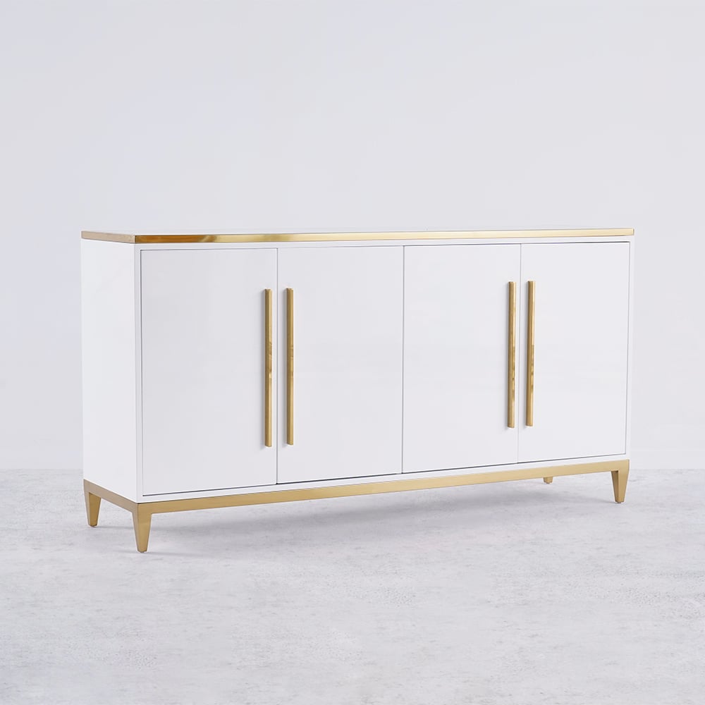 HMR - 59" Rectangle Sideboard Buffet Tempered Glass Top Cabinet 4 Doors & 2 Shelves
