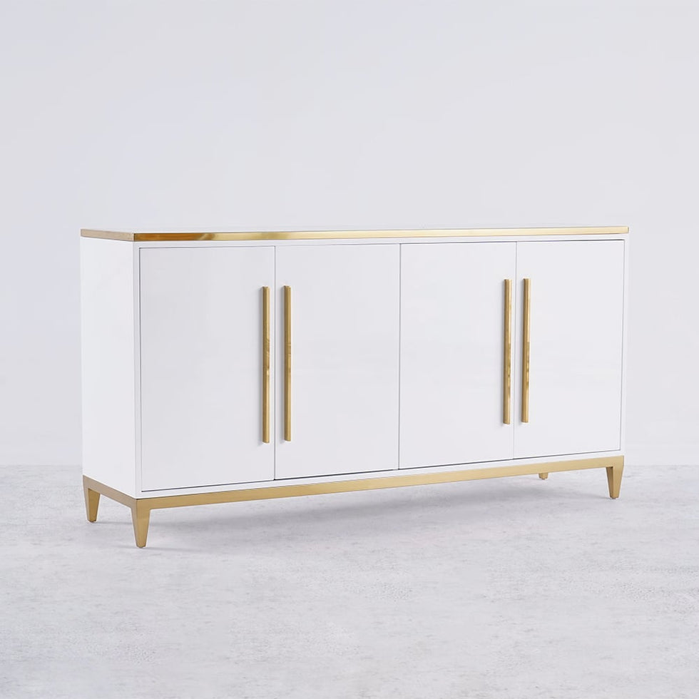 HMR - 59" Rectangle Sideboard Buffet Tempered Glass Top Cabinet 4 Doors & 2 Shelves
