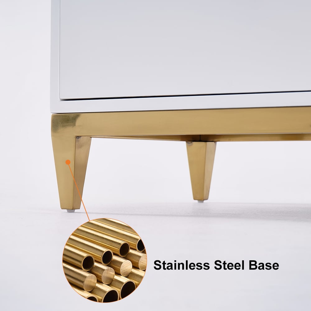 HMR - 59" Rectangle Sideboard Buffet Tempered Glass Top Cabinet 4 Doors & 2 Shelves