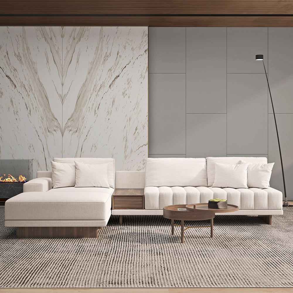 HMR - 126" L-Shaped Modular Sectional with Chaise & Ottoman