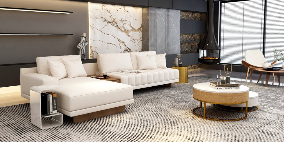 HMR - 126" L-Shaped Modular Sectional with Chaise & Ottoman
