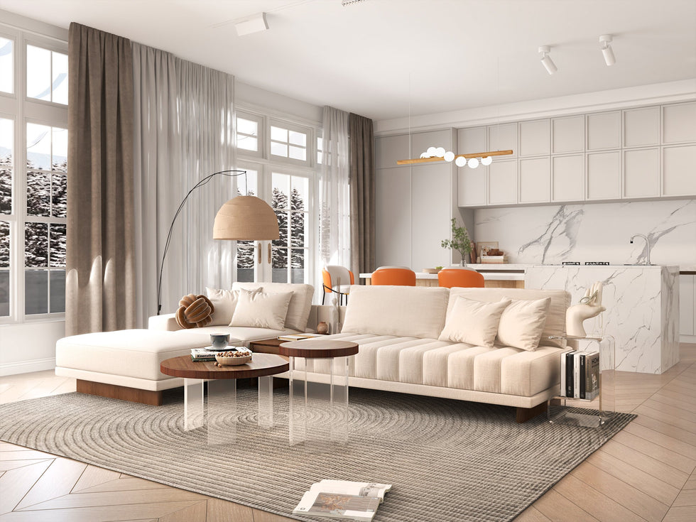 HMR - 126" L-Shaped Modular Sectional with Chaise & Ottoman