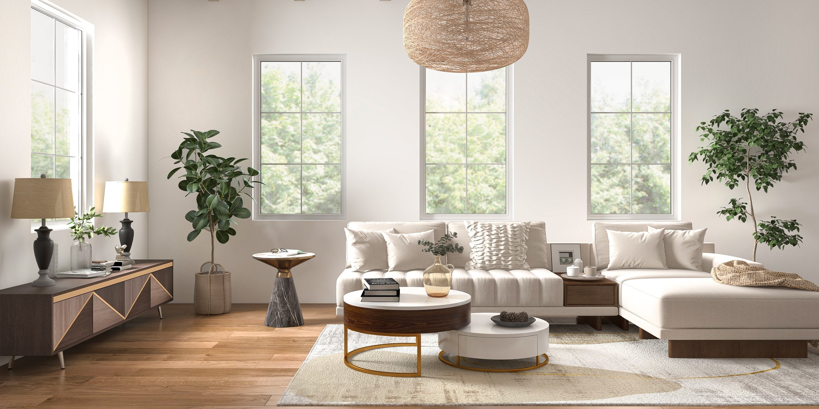 HMR - 126" L-Shaped Modular Sectional with Chaise & Ottoman