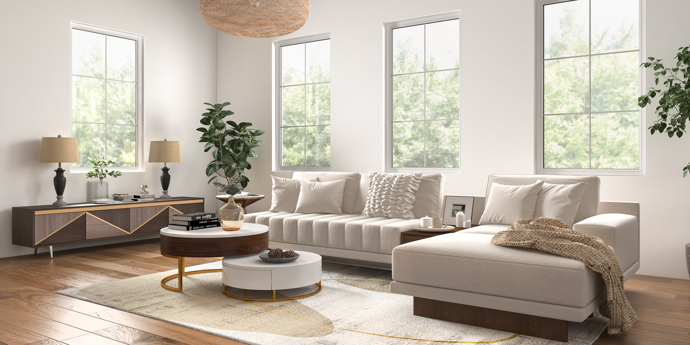 HMR - 126" L-Shaped Modular Sectional with Chaise & Ottoman