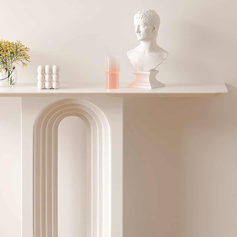 HMR - 47 Modern Japandi Narrow Wood Console Table with Geometric Pedestal Entryway Table