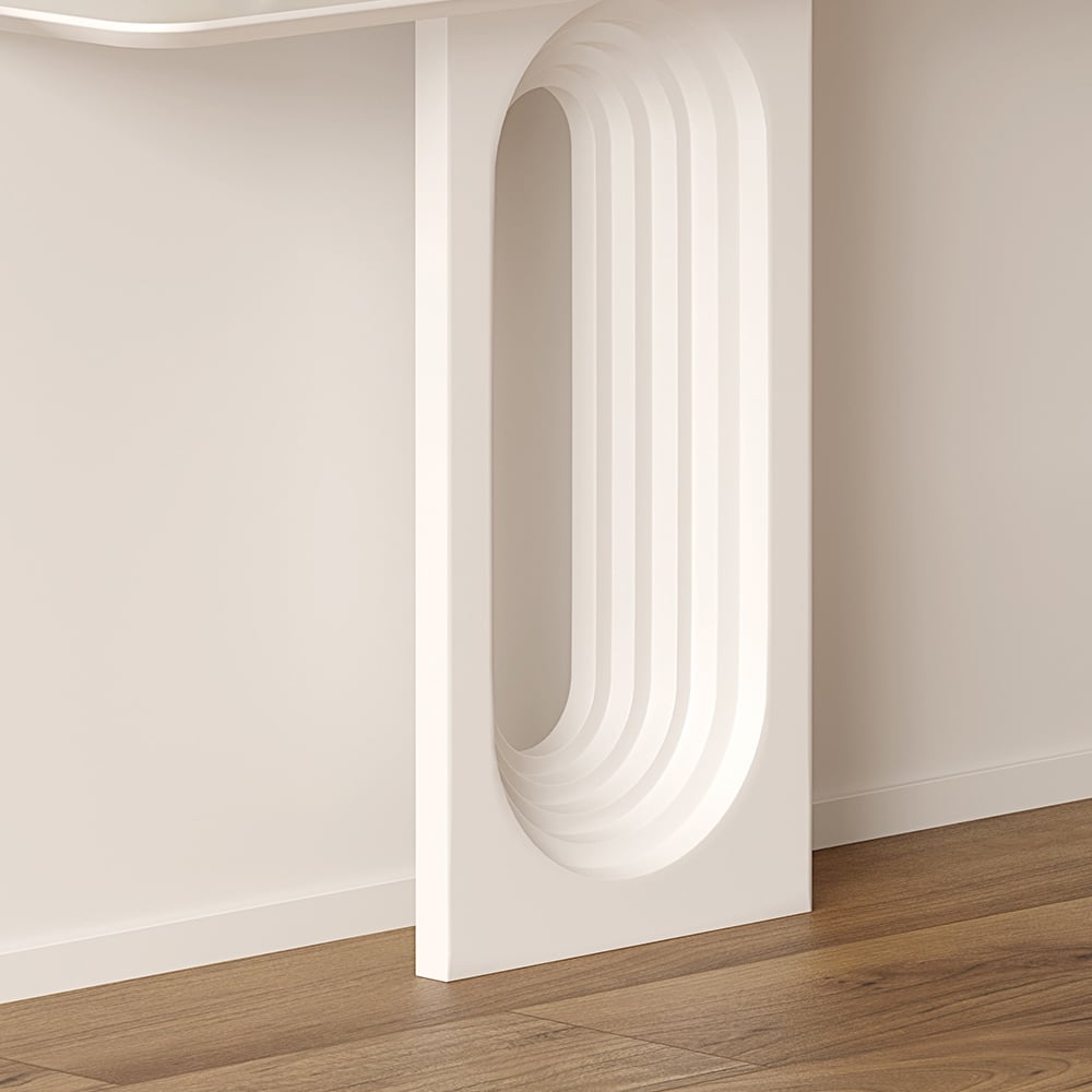HMR - 47 Modern Japandi Narrow Wood Console Table with Geometric Pedestal Entryway Table