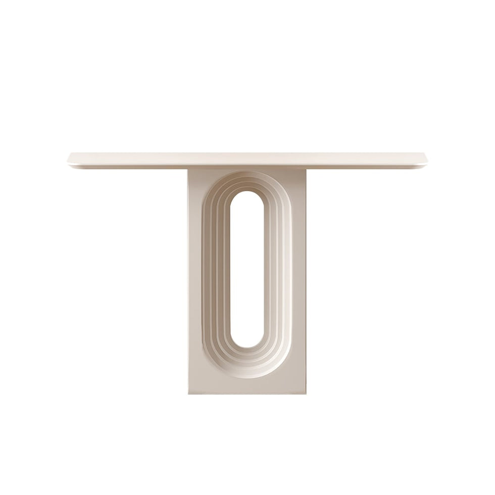HMR - 47 Modern Japandi Narrow Wood Console Table with Geometric Pedestal Entryway Table