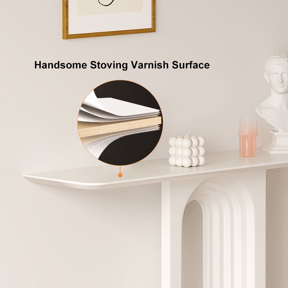 HMR - 47 Modern Japandi Narrow Wood Console Table with Geometric Pedestal Entryway Table