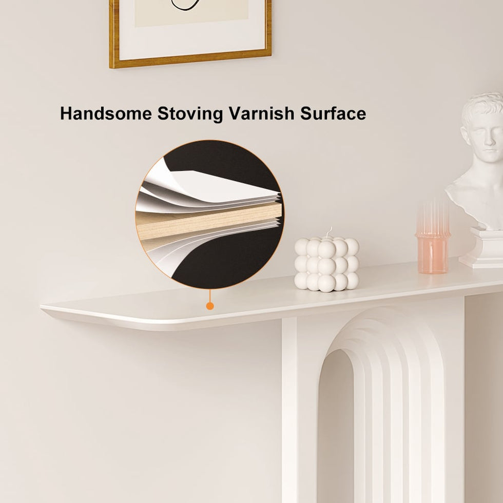 HMR - 47 Modern Japandi Narrow Wood Console Table with Geometric Pedestal Entryway Table