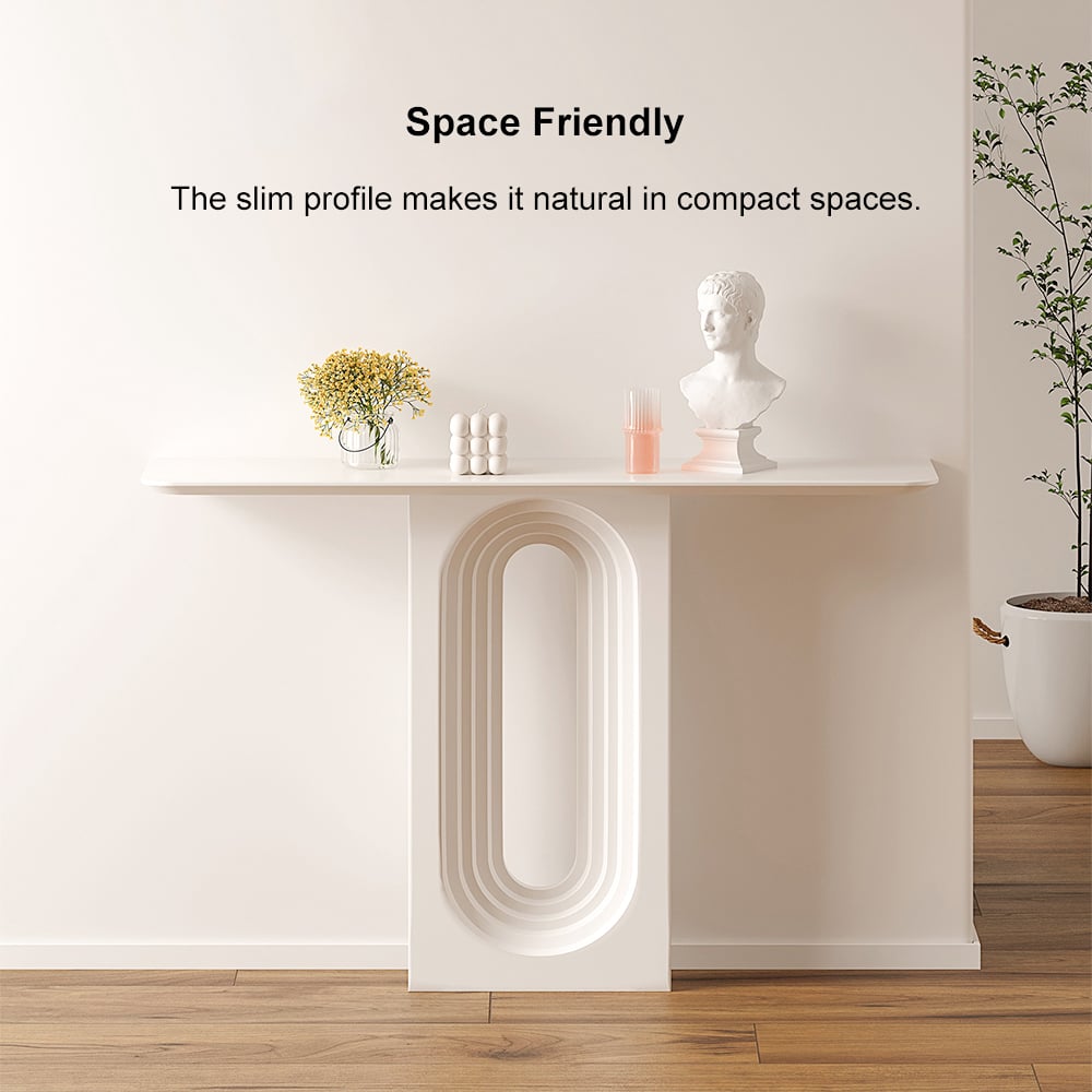 HMR - 47 Modern Japandi Narrow Wood Console Table with Geometric Pedestal Entryway Table