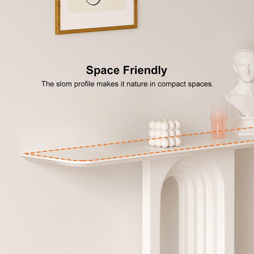 HMR - 47 Modern Japandi Narrow Wood Console Table with Geometric Pedestal Entryway Table