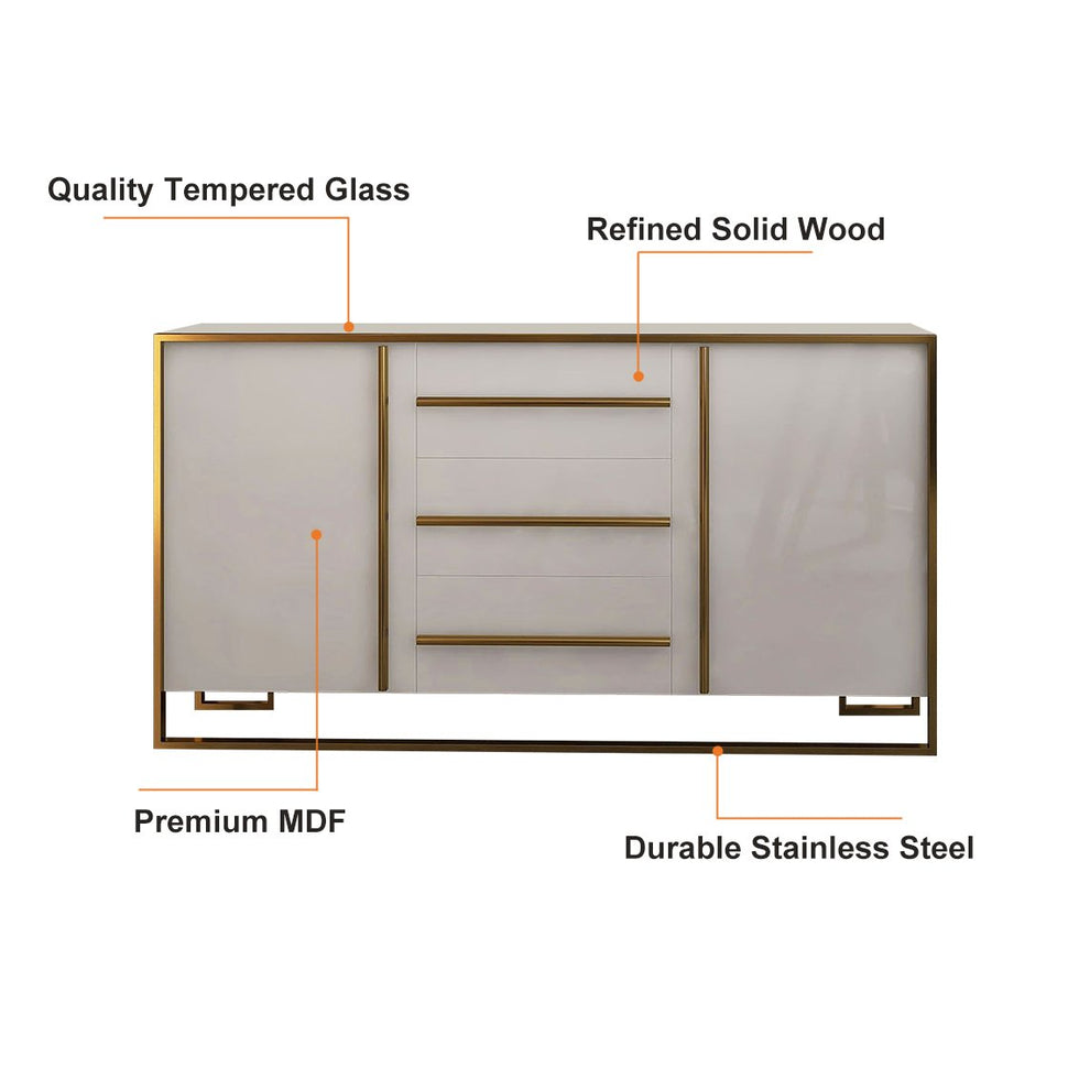 HMR - Cylina Series 59.1" Modern Wood Buffet & Sideboard with 3 Drawers & 2 Doors