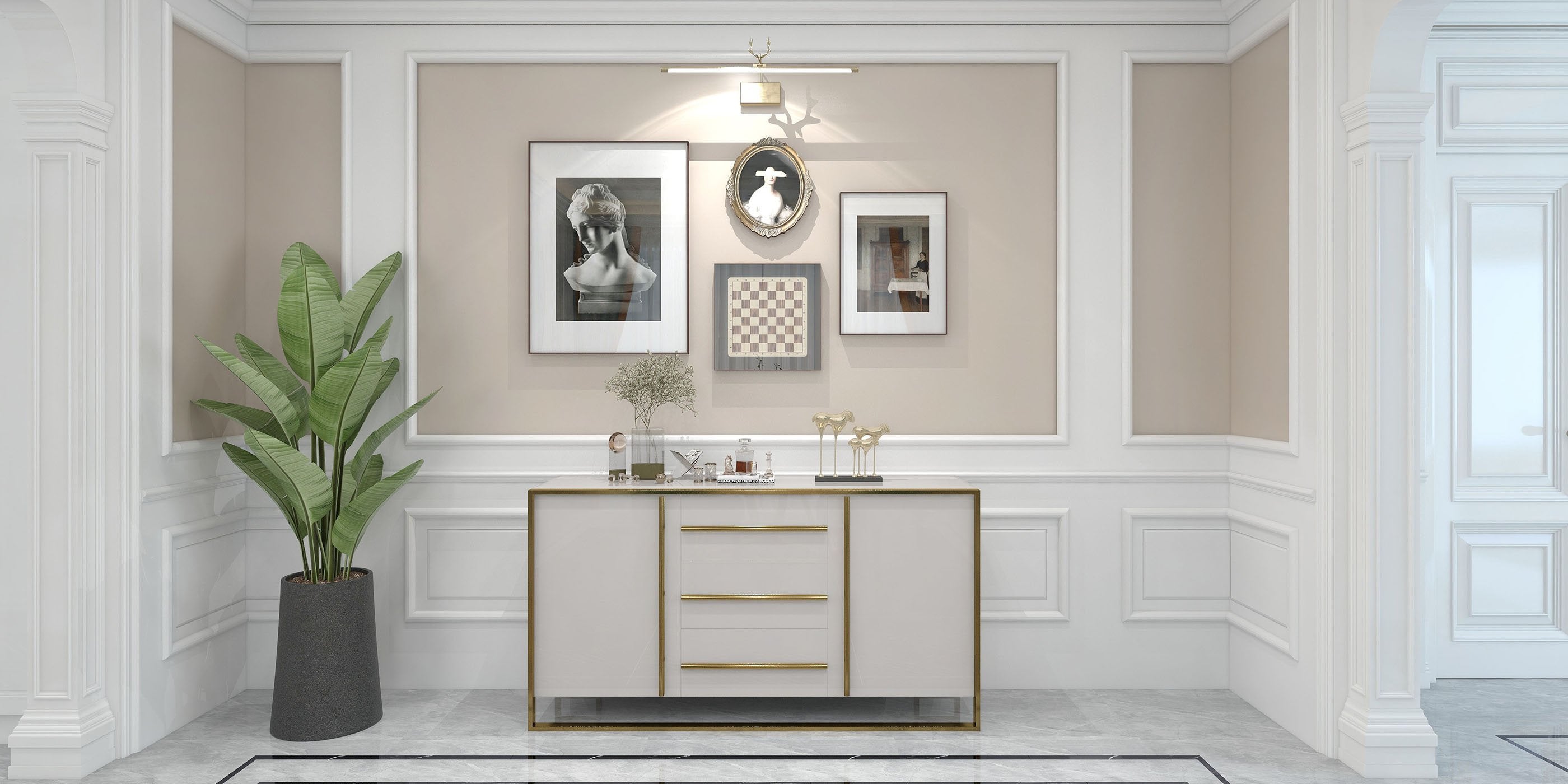 HMR - Cylina Series 59.1" Modern Wood Buffet & Sideboard with 3 Drawers & 2 Doors