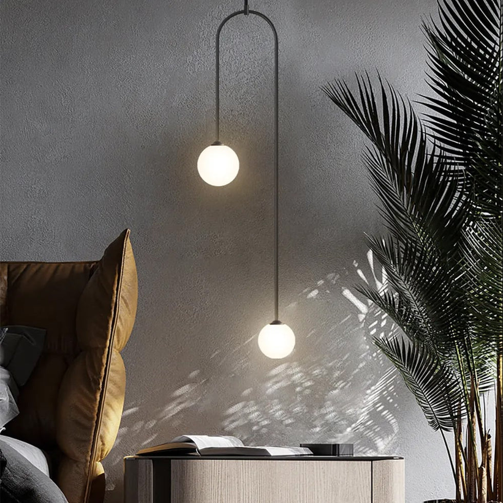 HMR - Modern Pendant Light Glass Globe 2-Light U-Shaped for Living Room and Bedroom