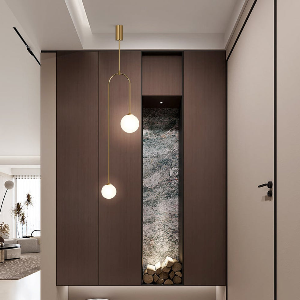 HMR - Modern Pendant Light Glass Globe 2-Light U-Shaped for Living Room and Bedroom