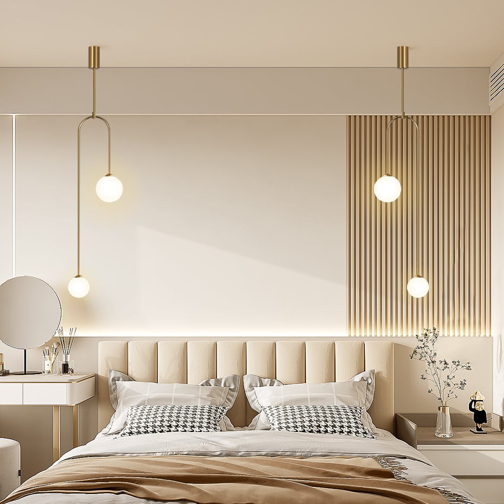 HMR - Modern Pendant Light Glass Globe 2-Light U-Shaped for Living Room and Bedroom