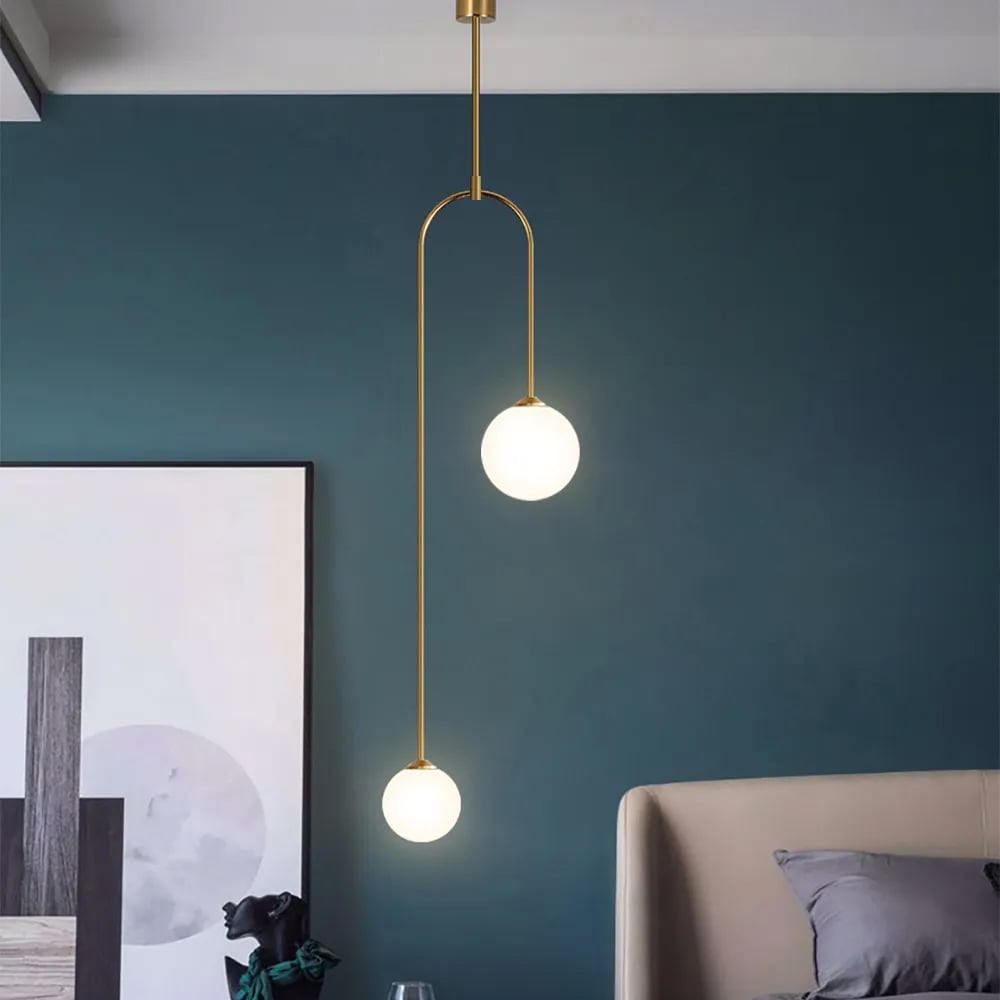 HMR - Modern Pendant Light Glass Globe 2-Light U-Shaped for Living Room and Bedroom