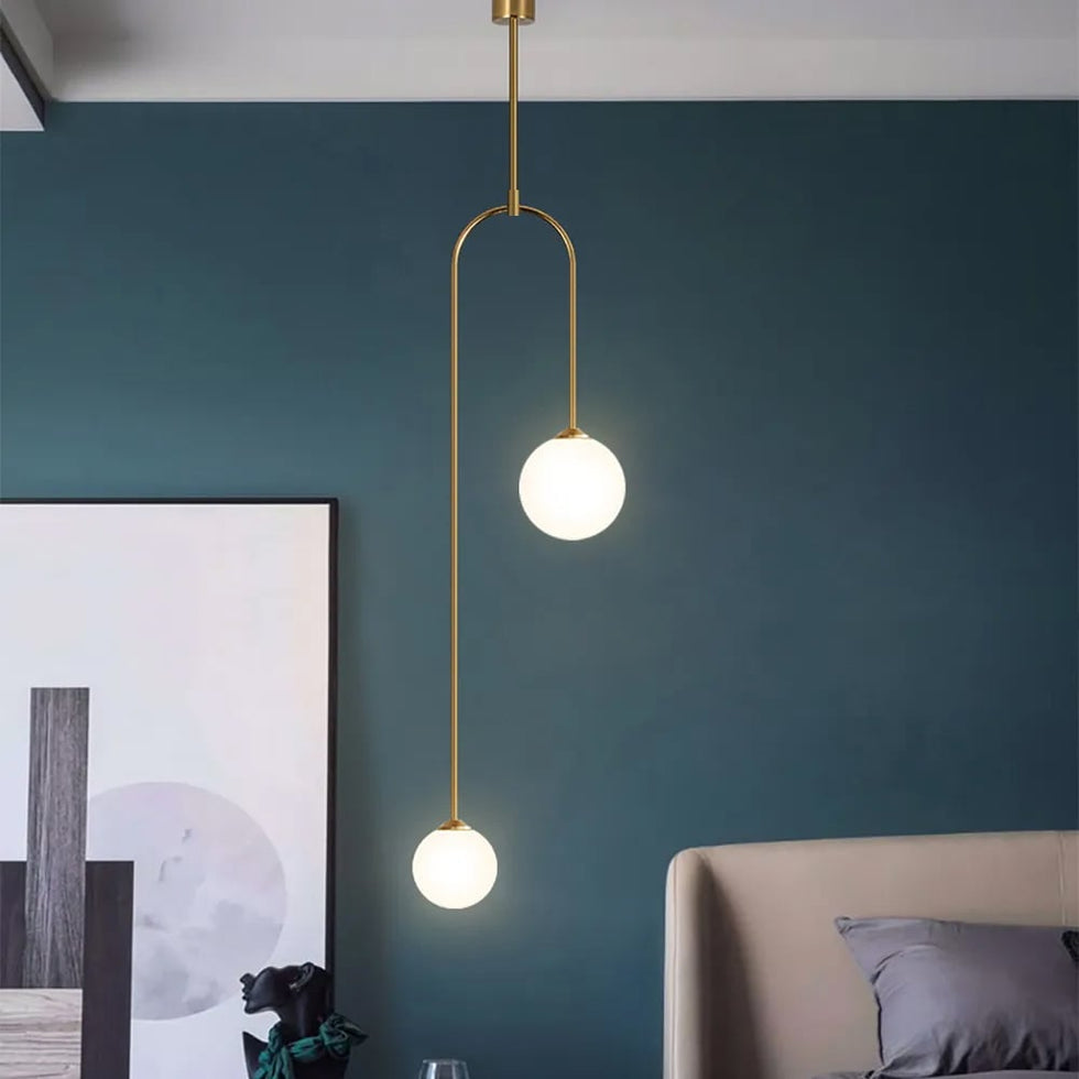 HMR - Modern Pendant Light Glass Globe 2-Light U-Shaped for Living Room and Bedroom