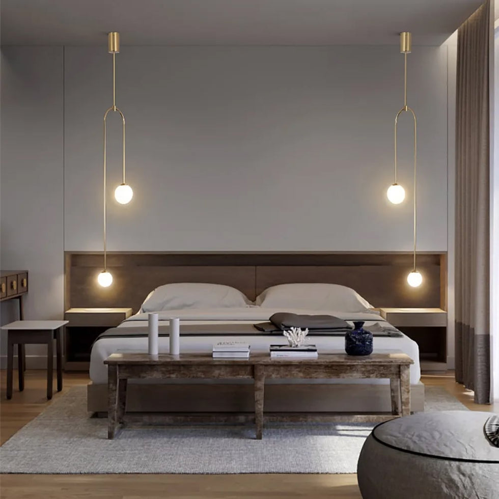 HMR - Modern Pendant Light Glass Globe 2-Light U-Shaped for Living Room and Bedroom