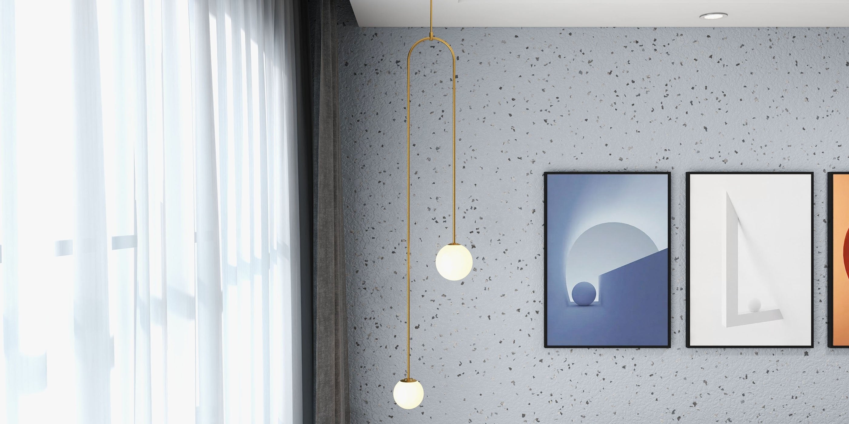 HMR - Modern Pendant Light Glass Globe 2-Light U-Shaped for Living Room and Bedroom