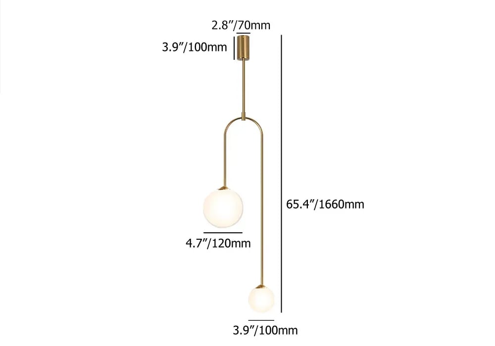 HMR - Modern Pendant Light Glass Globe 2-Light U-Shaped for Living Room and Bedroom
