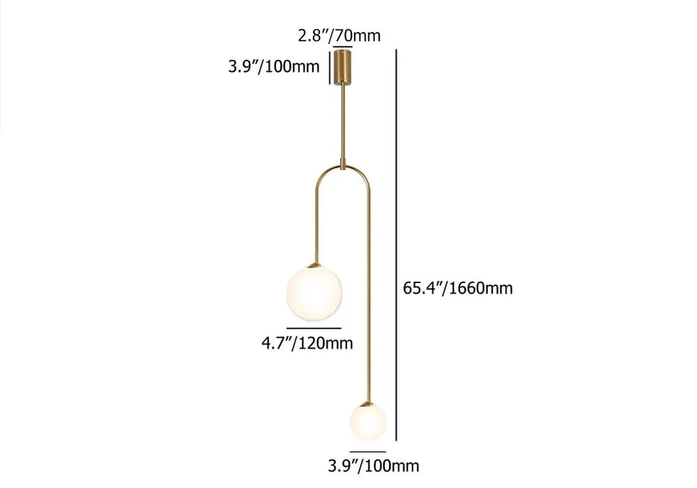 HMR - Modern Pendant Light Glass Globe 2-Light U-Shaped for Living Room and Bedroom