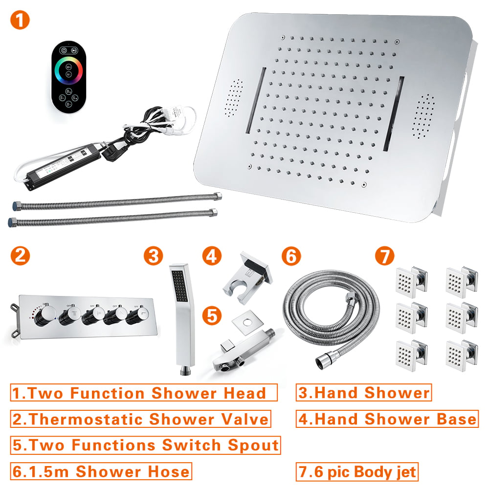 HMR - Wall-Mounted 23" Thermostatic Shower System 4 Functions