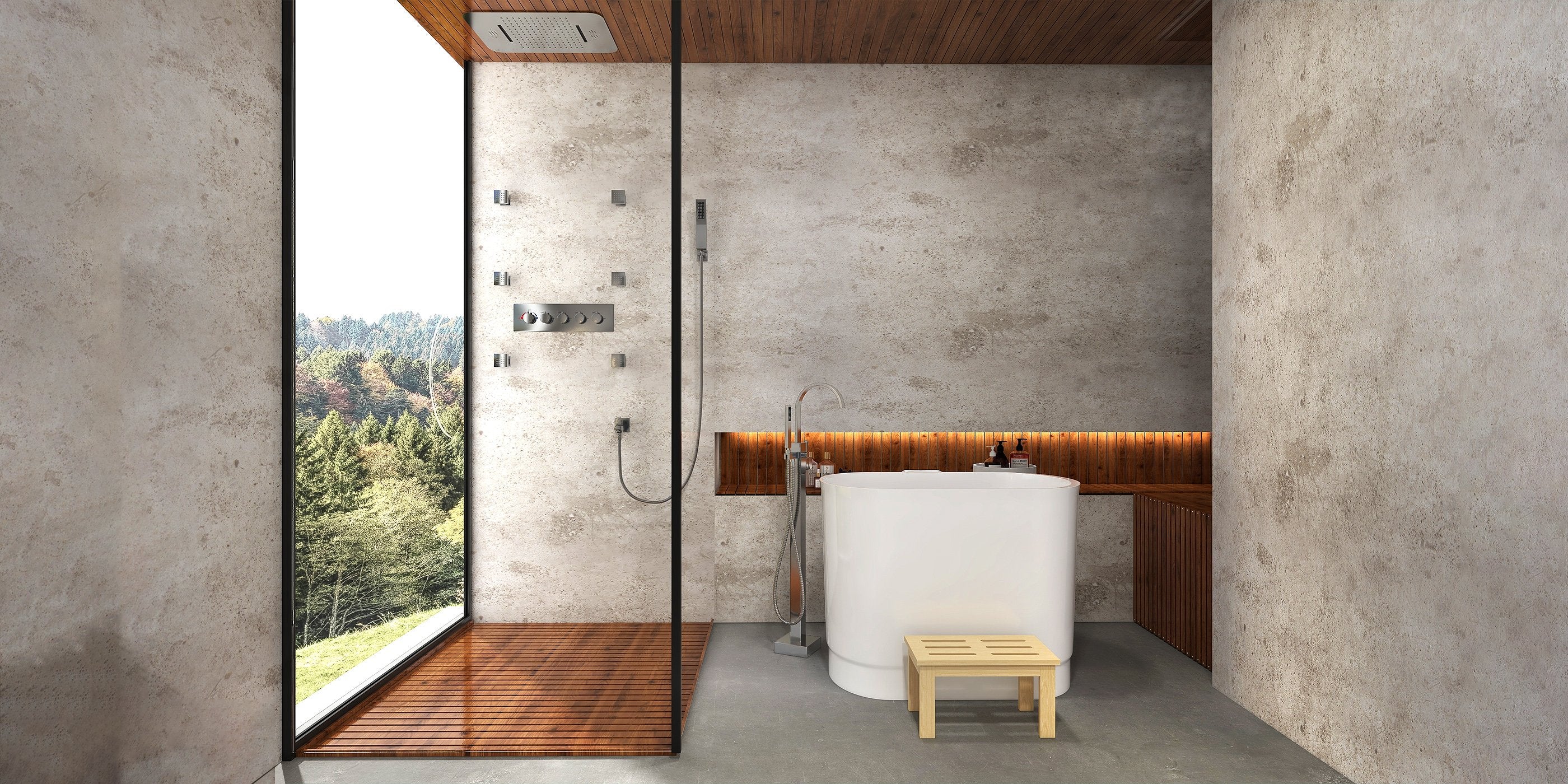 HMR - Wall-Mounted 23" Thermostatic Shower System 4 Functions
