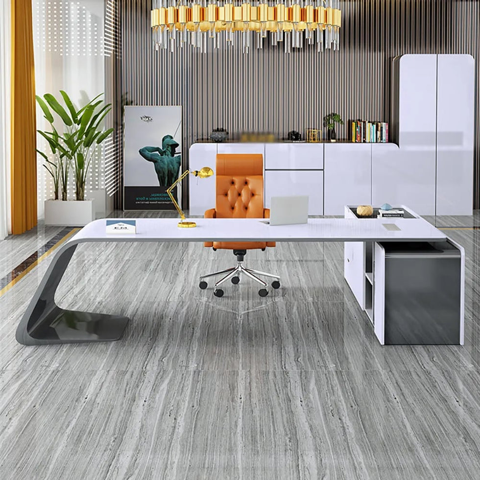 HMR - L-Shaped Modern White Office Desk with Storage