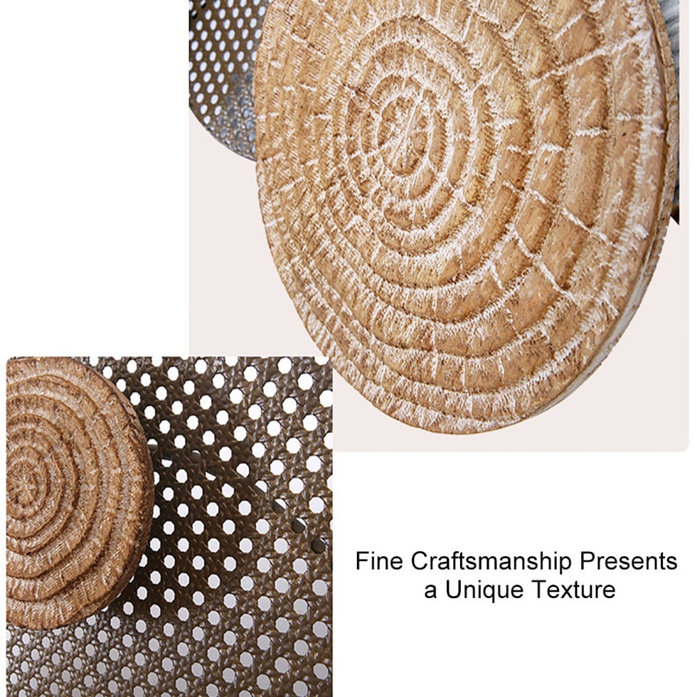 HMR - 49.6" Japandi Round Woven Rattan Large Wall Decor Overlapping Wooden Art for Living Room