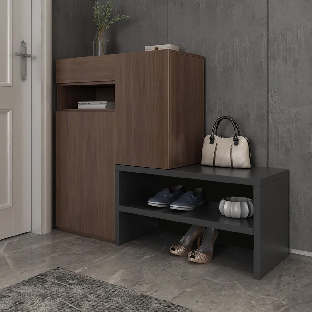 HMR - Fero Corner Shoe Storage Cabinet with 7 Shelves & 1 Drawer Entryway Shoe Storage
