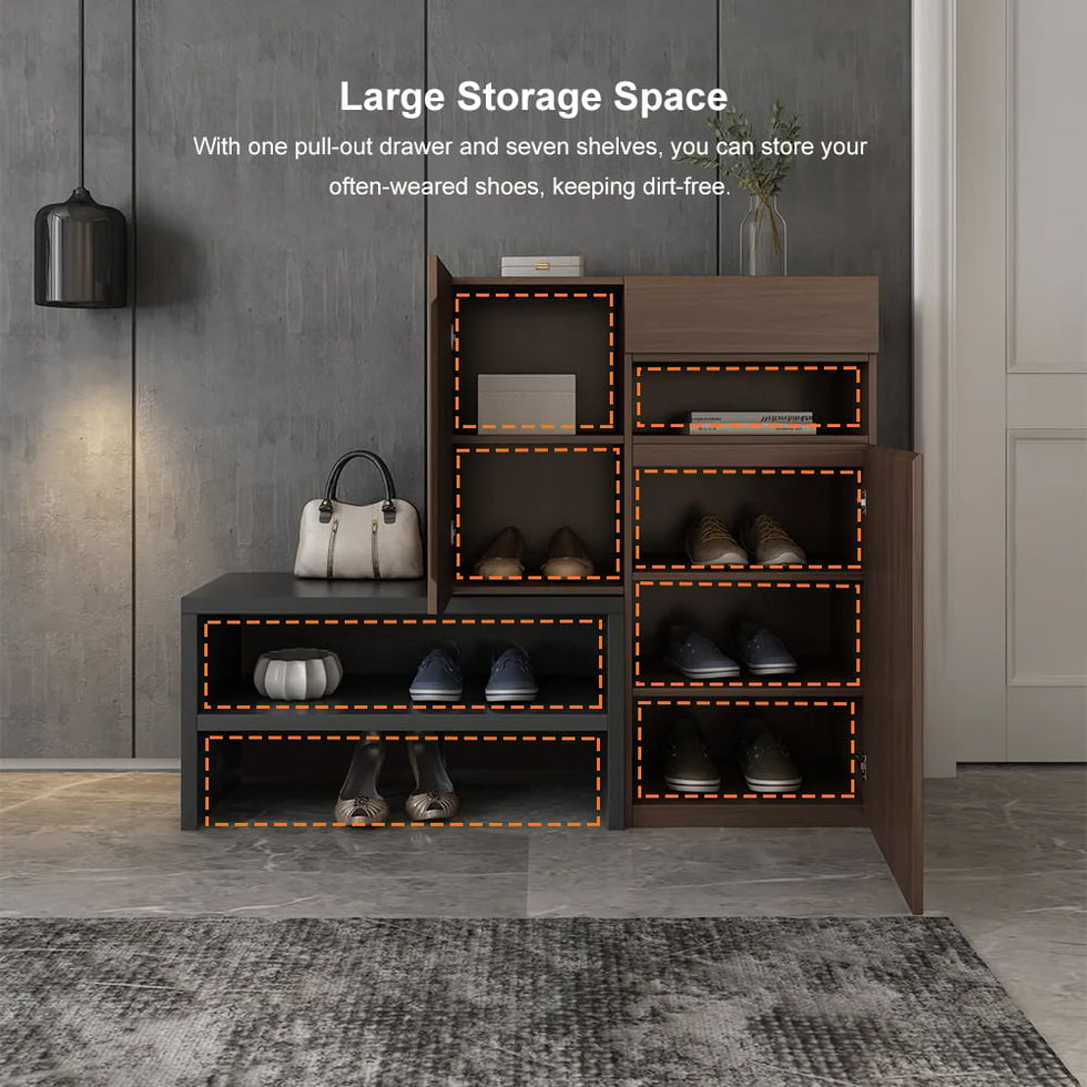 HMR - Fero Corner Shoe Storage Cabinet with 7 Shelves & 1 Drawer Entryway Shoe Storage
