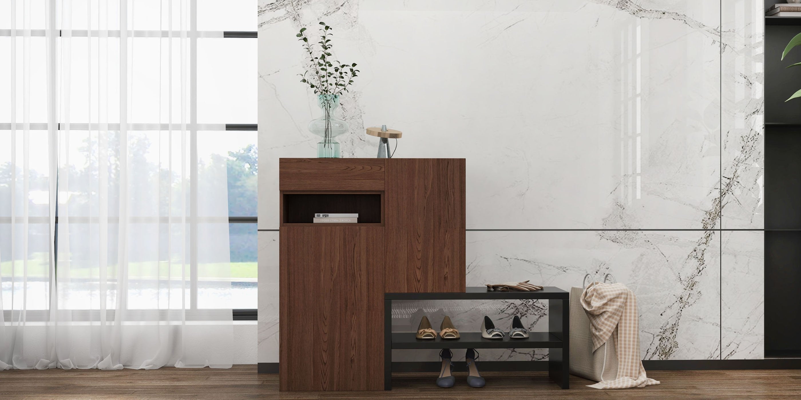 HMR - Fero Corner Shoe Storage Cabinet with 7 Shelves & 1 Drawer Entryway Shoe Storage