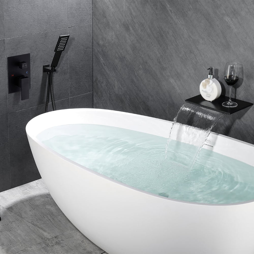 HMR - Solid Brass Waterfall Wall-Mounted Bathtub Faucet Tub Filler Single Handle
