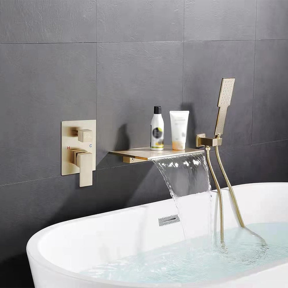 HMR - Solid Brass Waterfall Wall-Mounted Bathtub Faucet Tub Filler Single Handle
