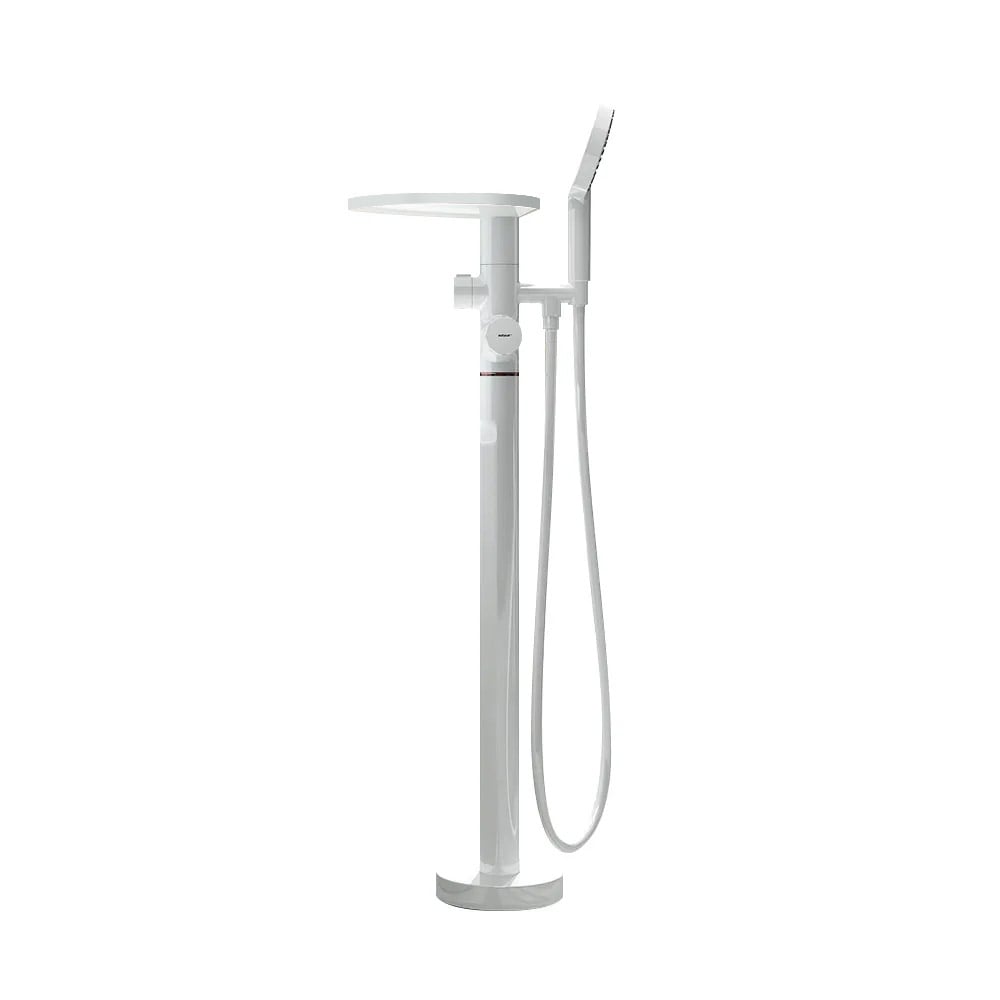 HMR - Floor Mounted Tub Faucet with Handshower & Stone Top in White & Rose Gold