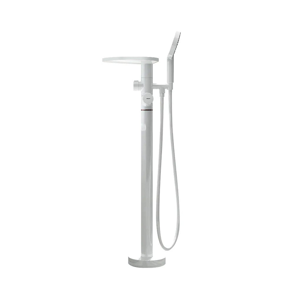 HMR - Floor Mounted Tub Faucet with Handshower & Stone Top in White & Rose Gold