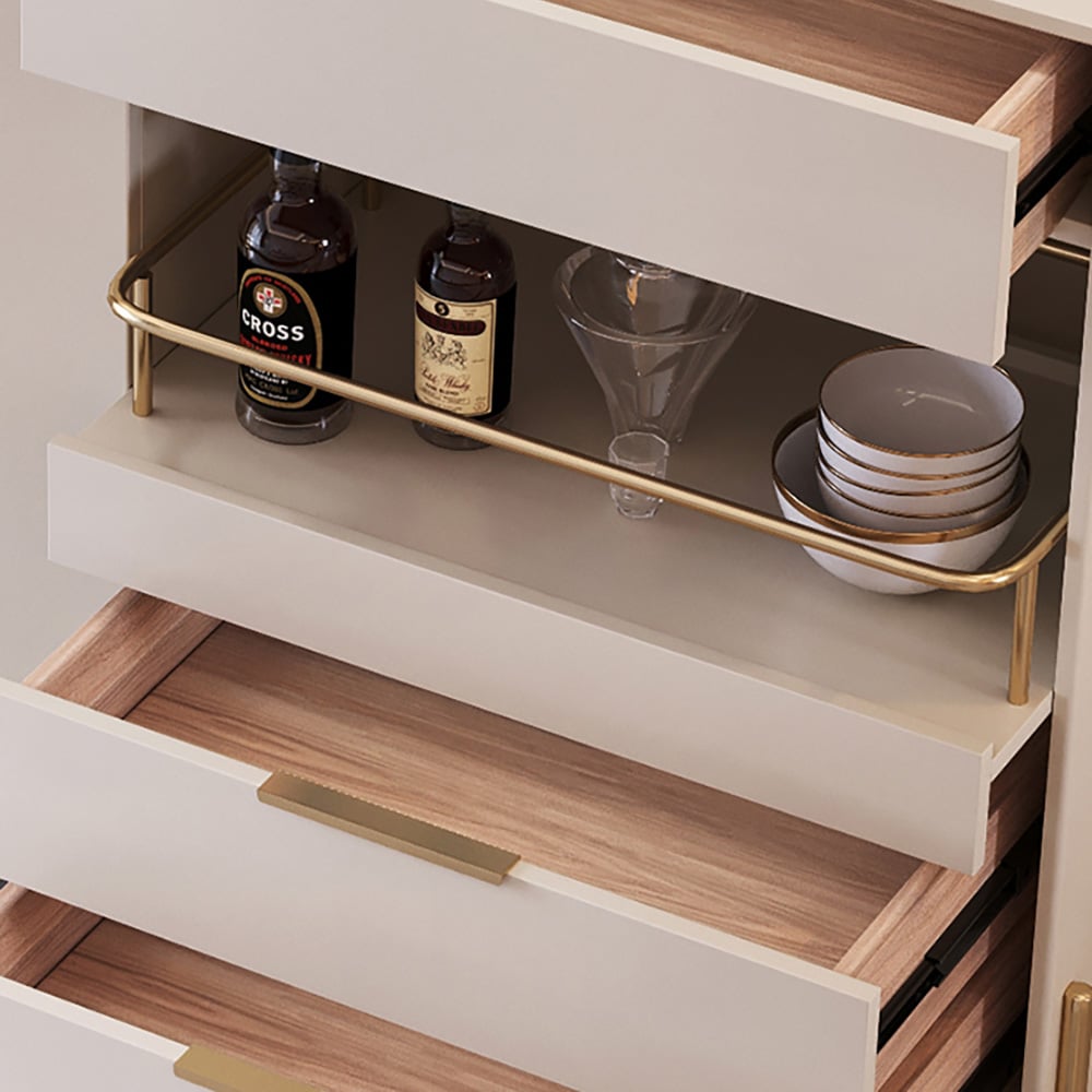 HMR - Dolawn Series 55.1" Modern Wood Sideboard Buffet Tempered Glass Doors with Shelf Tray Wine Rack