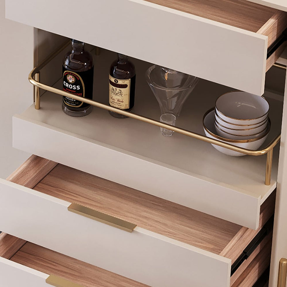 HMR - Dolawn Series 55.1" Modern Wood Sideboard Buffet Tempered Glass Doors with Shelf Tray Wine Rack