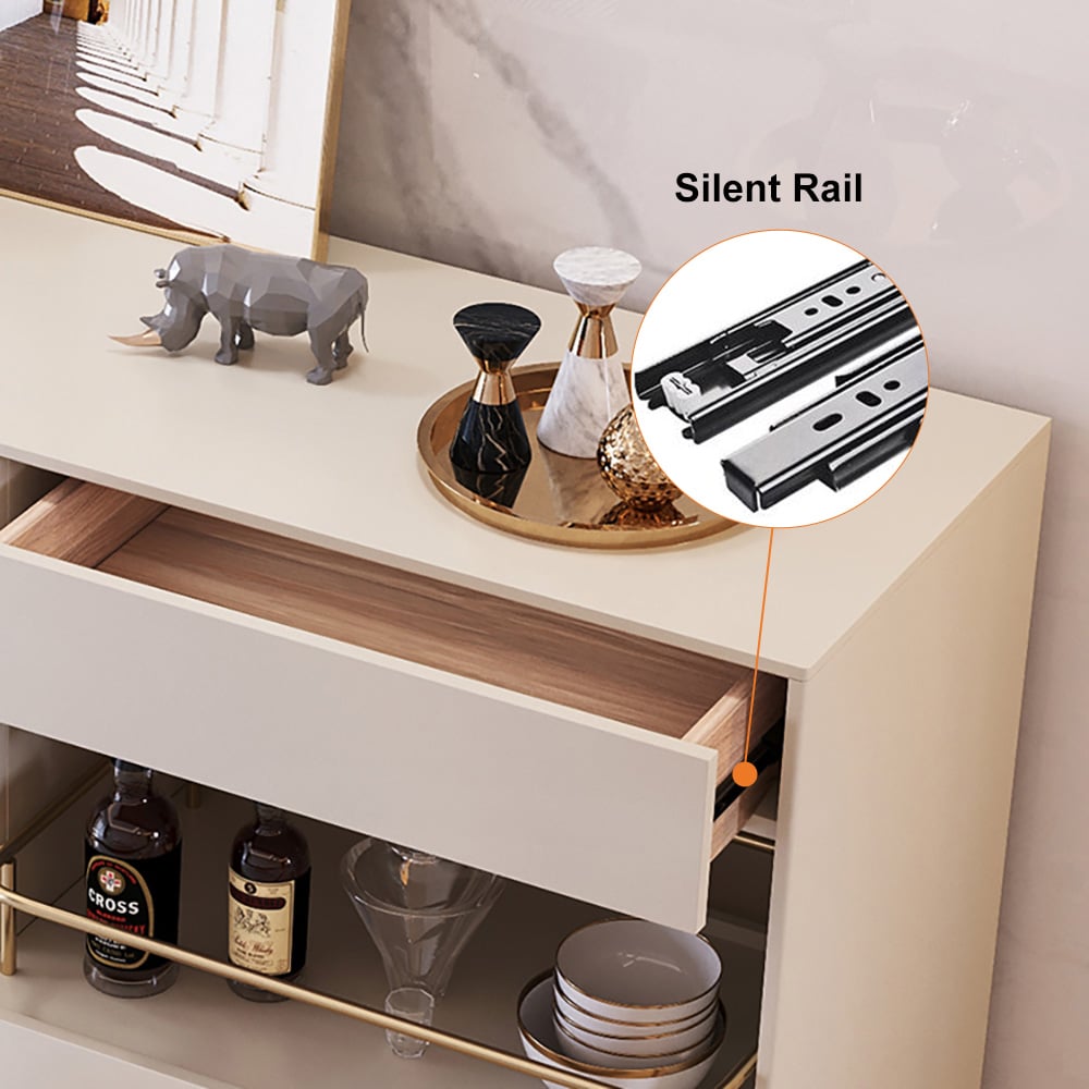 HMR - Dolawn Series 55.1" Modern Wood Sideboard Buffet Tempered Glass Doors with Shelf Tray Wine Rack