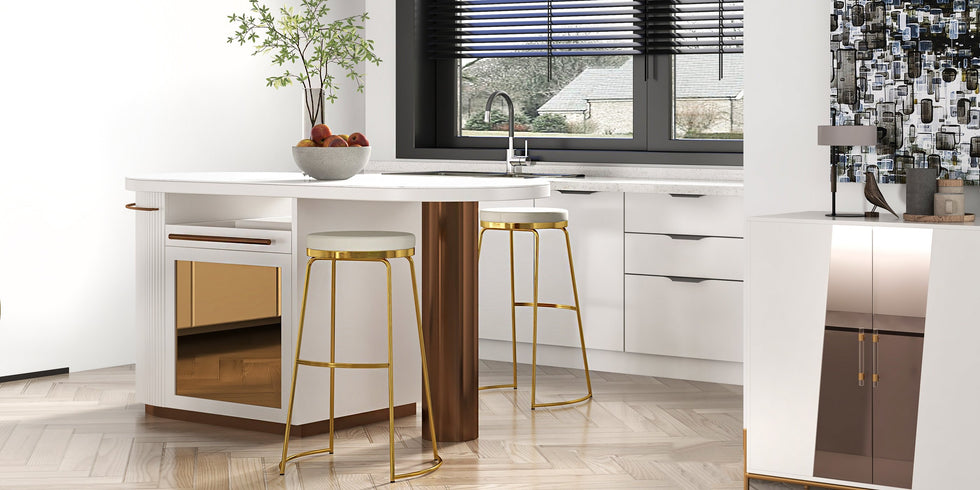 HMR - Dolawn Series 55.1" Modern Wood Sideboard Buffet Tempered Glass Doors with Shelf Tray Wine Rack