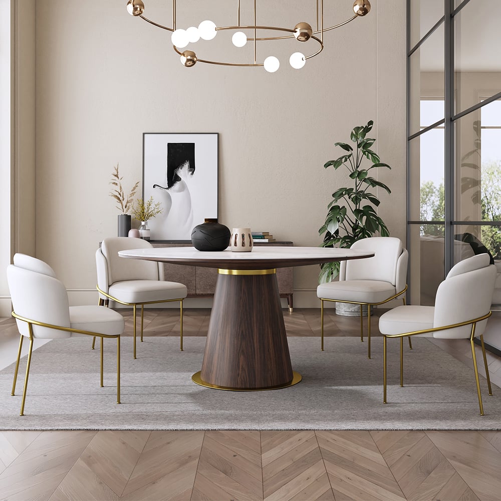 HMR - Mid-Century Modern Round Sintered Stone Dining Table