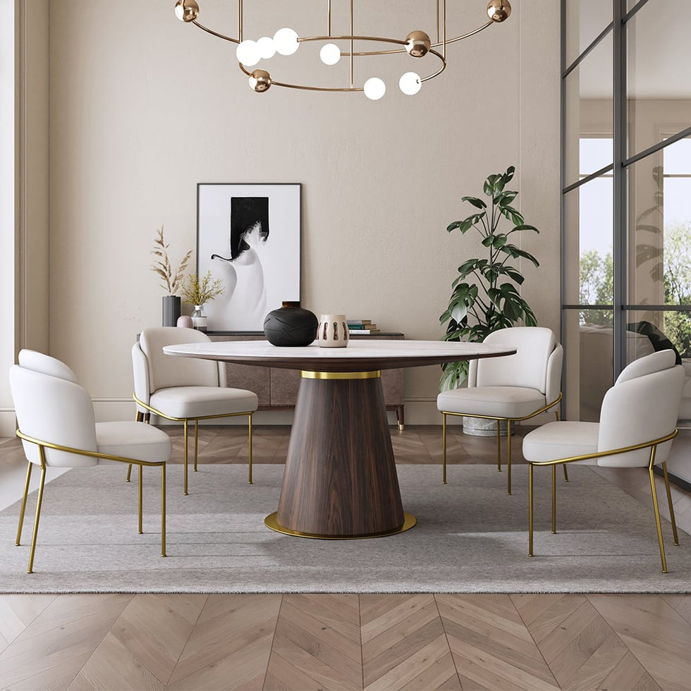HMR - Mid-Century Modern Round Sintered Stone Dining Table