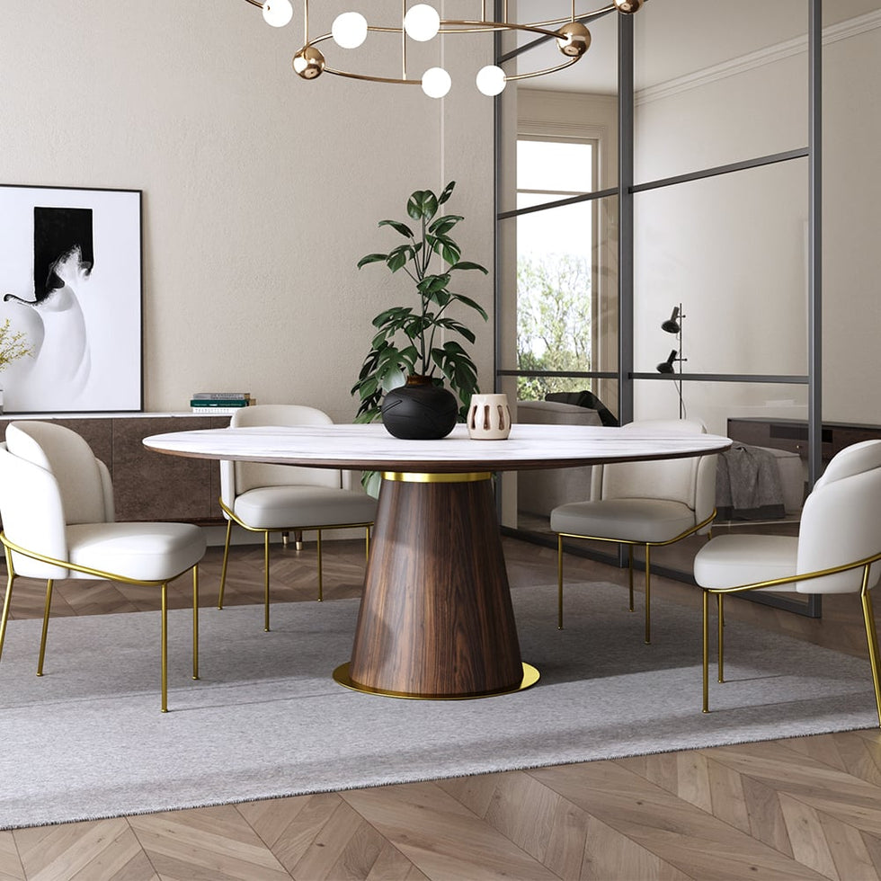 HMR - Mid-Century Modern Round Sintered Stone Dining Table