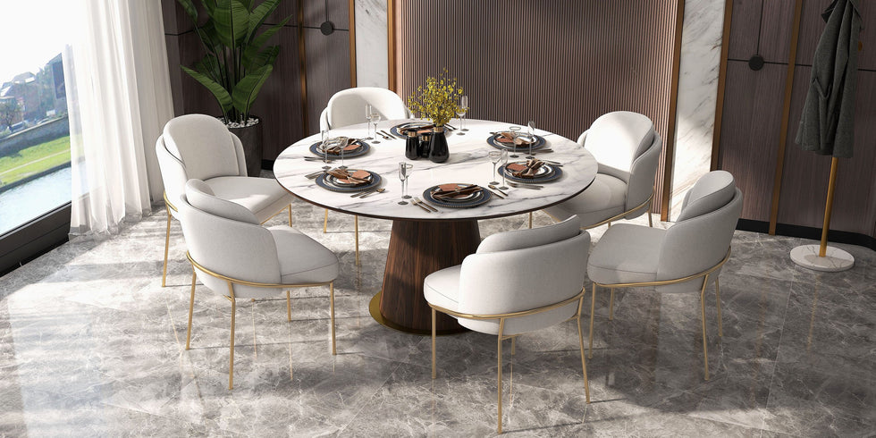 HMR - Mid-Century Modern Round Sintered Stone Dining Table