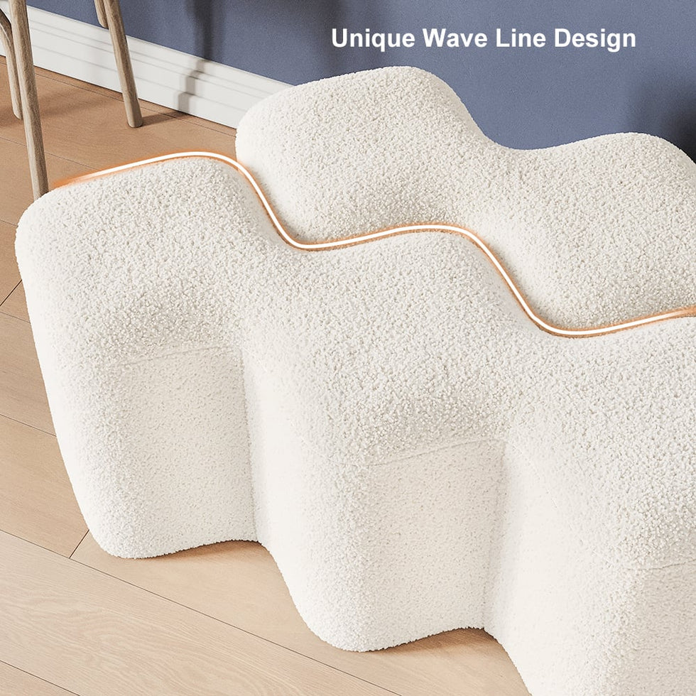 HMR - Modern Entryway Bench Boucle Upholstered Molecule Ottoman Wooden Frame