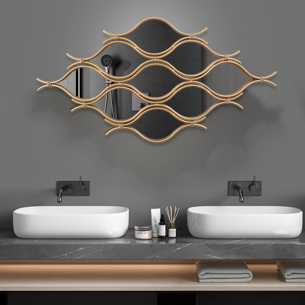 HMR - 39.4" Glam Irregular Geometric Gold Metal Abstract Wall Mirror for Entryway