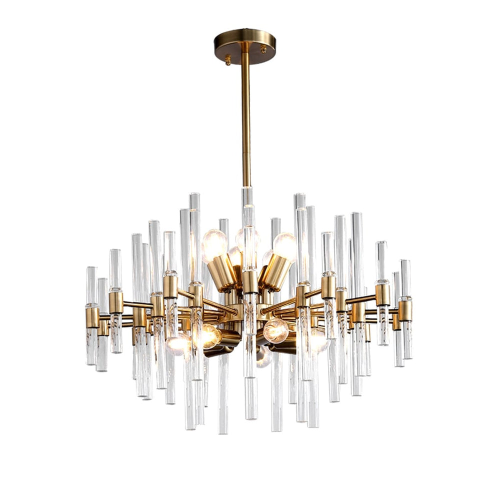 HMR - Crylick Contemporary 14-Light Glass Living Room Chandelier in Brass