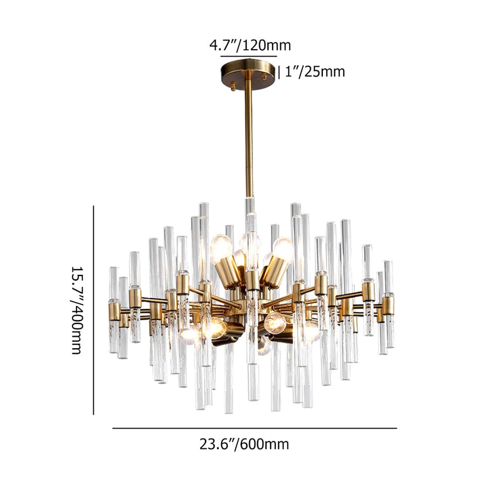 HMR - Crylick Contemporary 14-Light Glass Living Room Chandelier in Brass